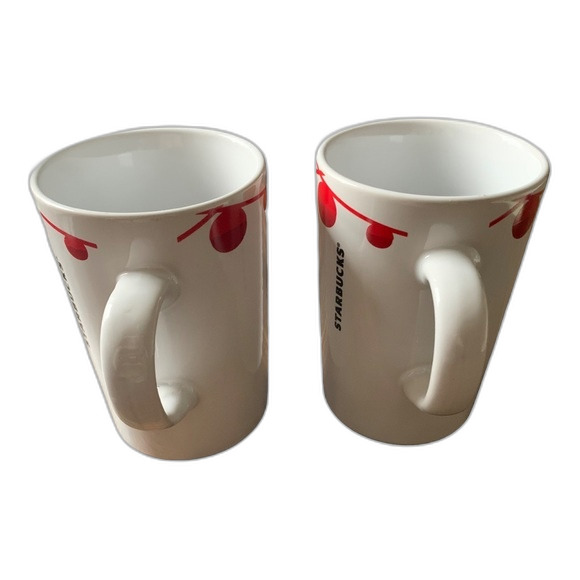 SALE! Starbucks 2012 Holiday Mug Set of Two - White with Red Bulb Garland - Picture 4 of 8